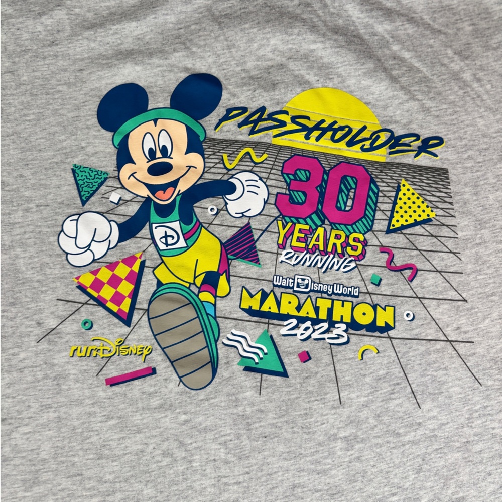 Disney RunDisney 2023 Marsthin Gray T-Shirt with Colorful Mickey Mouse Design
